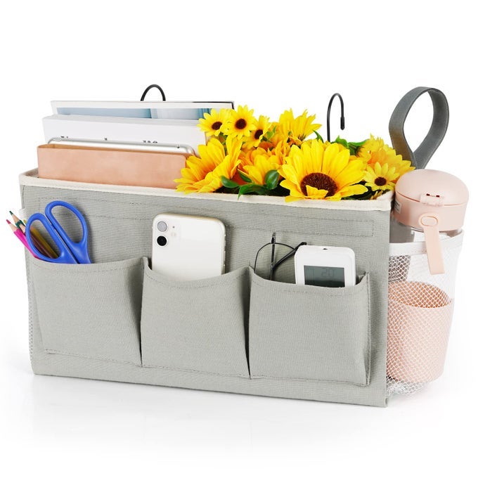 BEDSIDE CADDYBEDSIDE STORAGE BAG HANGING ORGANIZER FOR BUNK AND HOSPITAL BEDSDORM ROOMS BED RAILSCAN BE PLACED GLASSESBOOKSMOBILE PHONESKEYS NEW GREY
