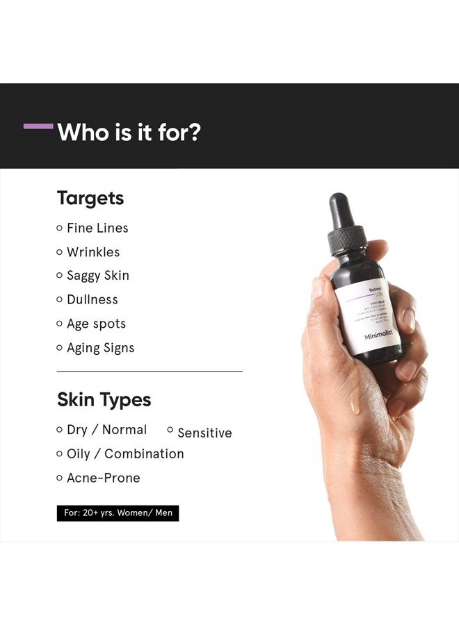 MINIMALIST سيروم ريتينول 0.3% للوجه لمكافحة الشيخوخة، 30 مل | سيروم ليلي للوجه مع الريتينول وQ10 لتقليل الخطوط الدقيقة والتجاعيد | للنساء والرجال - Image 2