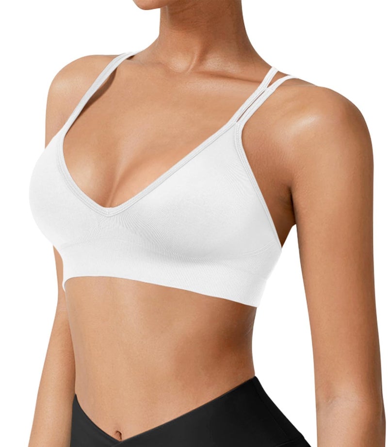 VEQKING VEQING 3 Pack Women's Seamless Sports Bra - Deep V Neck Wirefree Yoga Bras with Removable Pads, Crisscross Strappy Back Comfortable Low Impact Workout Bralette for Small Chests, Daily Wear - Image 4