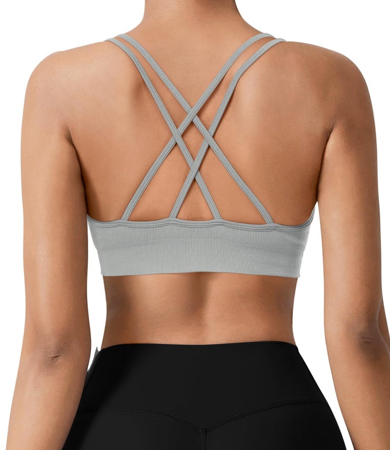VEQKING VEQING 3 Pack Women's Seamless Sports Bra - Deep V Neck Wirefree Yoga Bras with Removable Pads, Crisscross Strappy Back Comfortable Low Impact Workout Bralette for Small Chests, Daily Wear - Image 3