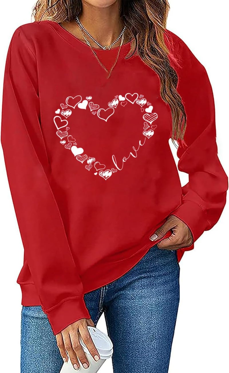 Yimoya Valentines Sweatshirt Womens Cute Leopard Love Heart Valentines' Shirt Gift Teacher Valentine Sweatshirts (27-Red, L) - Image 1
