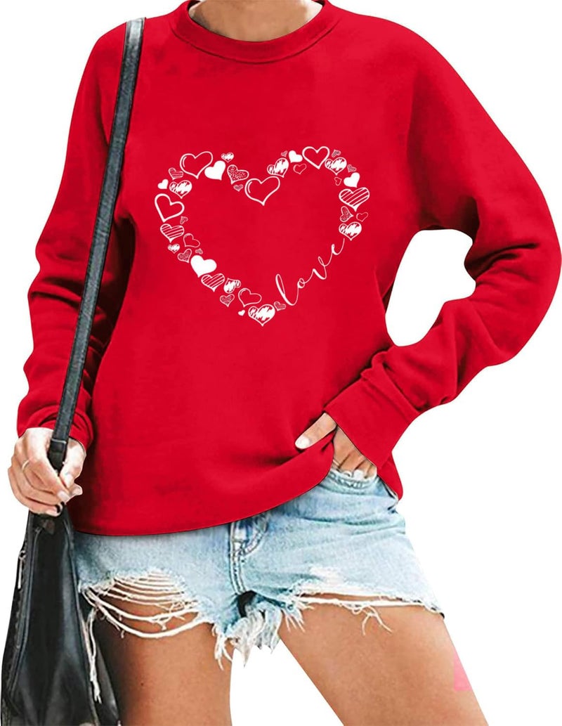 Yimoya Valentines Sweatshirt Womens Cute Leopard Love Heart Valentines' Shirt Gift Teacher Valentine Sweatshirts (27-Red, L) - Image 2