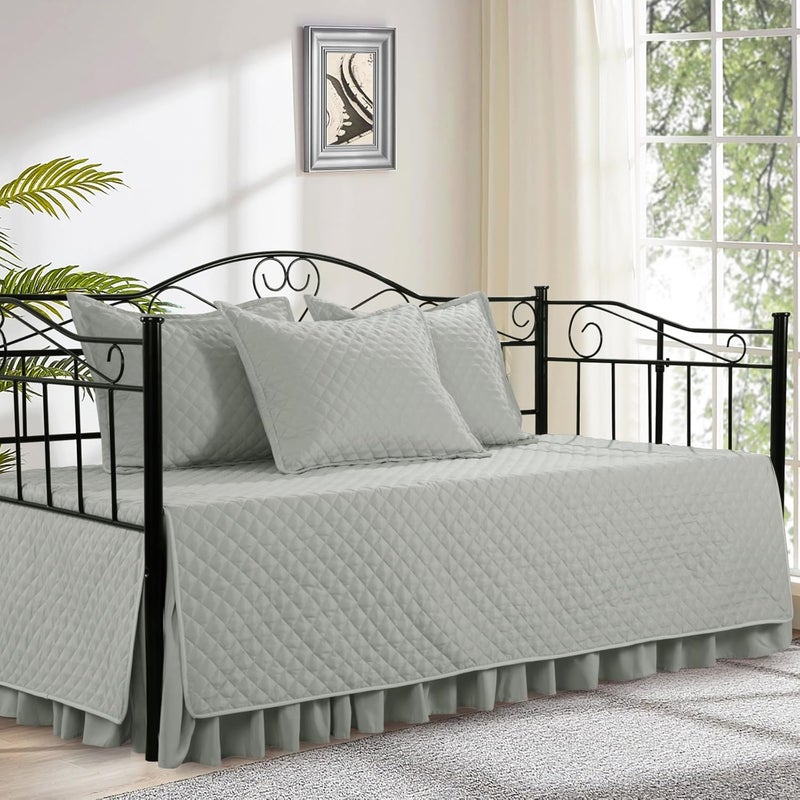 HOMBYS Daybed Cover Sets- Diamond Stitching Daybed Bedding Set, All Season Cozy Bedding with Bedskirt with Shams, Microfiber Filling, 5 Pieces, Light Grey - Image 1