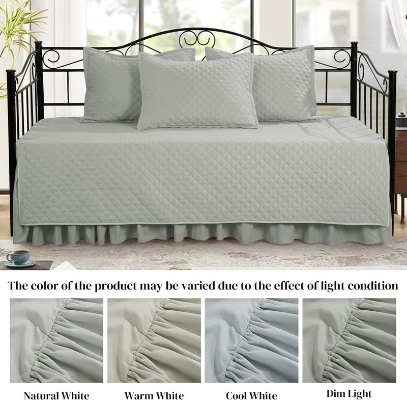 HOMBYS Daybed Cover Sets- Diamond Stitching Daybed Bedding Set, All Season Cozy Bedding with Bedskirt with Shams, Microfiber Filling, 5 Pieces, Light Grey - Image 2