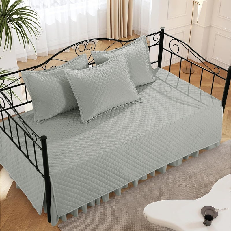 HOMBYS Daybed Cover Sets- Diamond Stitching Daybed Bedding Set, All Season Cozy Bedding with Bedskirt with Shams, Microfiber Filling, 5 Pieces, Light Grey - Image 3