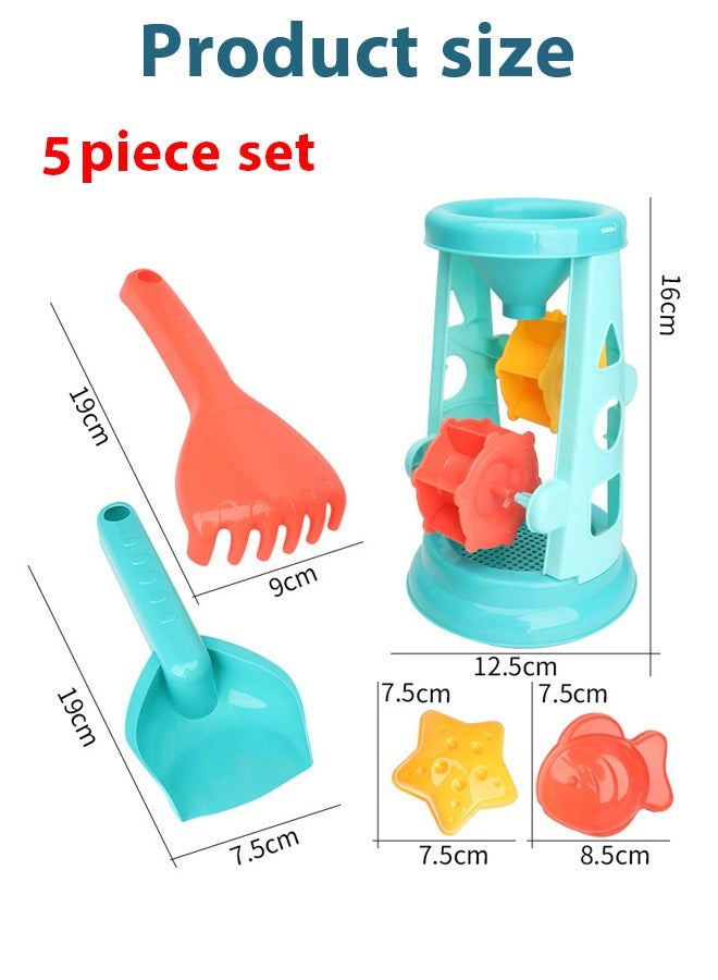 5pcs beach toy sets for children's beach toys,Comes with 1 hourglass, 2 beach shaped toys, and 2 shovel sets,,playing in water, playing with sand, digging tools, shovels, or children's sandcastle building kits for girls and boys over 3 years old - Image 2