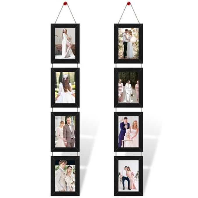 Xosjska 4x6 Black Hanging Collage Picture Frames Set of 2, 8 Openings Collage Photo Frames Rustic Wooden Real Glass Vertical Hanging - Image 1