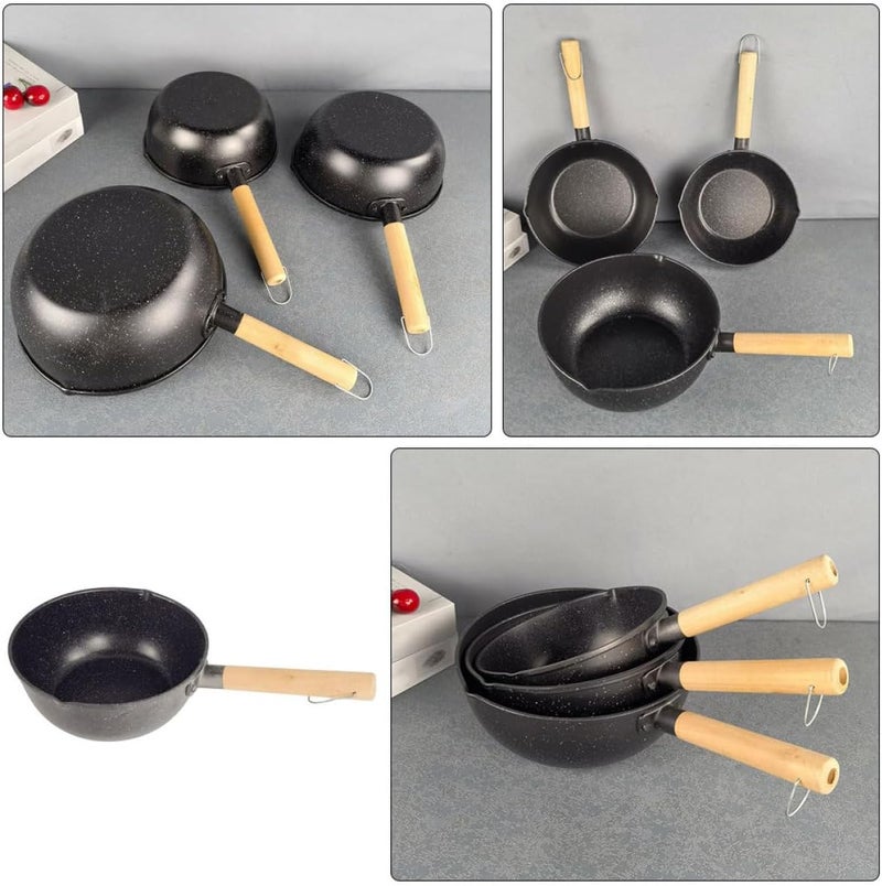 Generic Cast Iron Maifan Stone Small Saucepan 18cm Nonstick Milk Warmer Pot with Wood Handle for Kitchen Cooking and Noodle Serving - Image 3