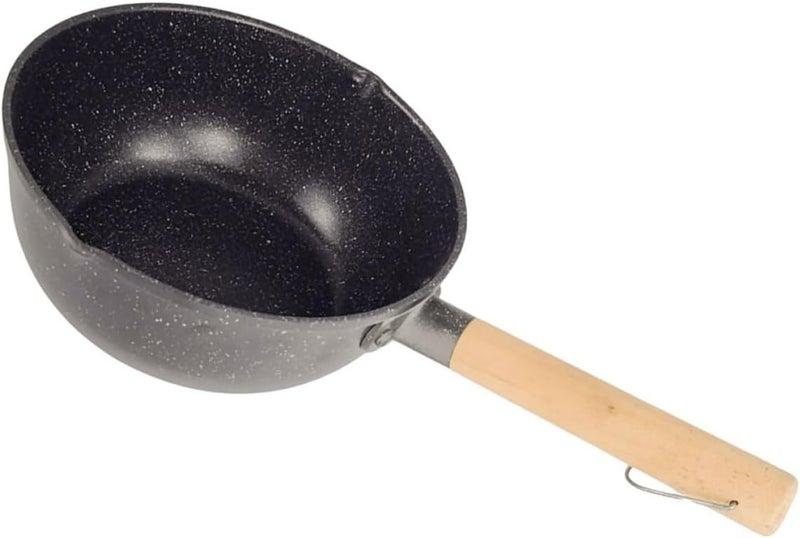 Generic Cast Iron Maifan Stone Small Saucepan 18cm Nonstick Milk Warmer Pot with Wood Handle for Kitchen Cooking and Noodle Serving - Image 1