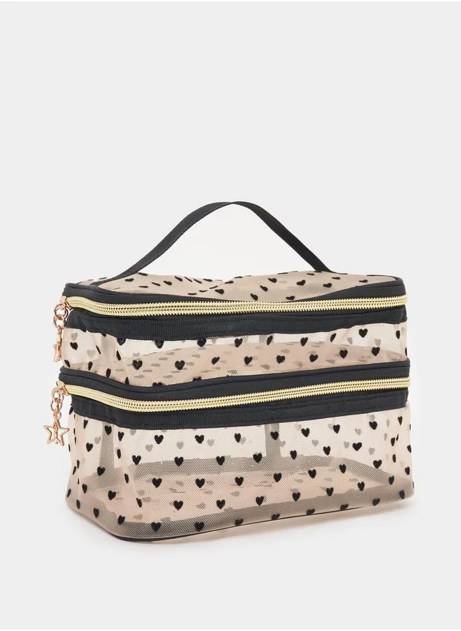 Styli Heart Print Double Compartment Washbag