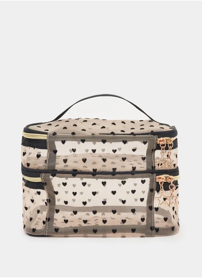 Styli Heart Print Double Compartment Washbag