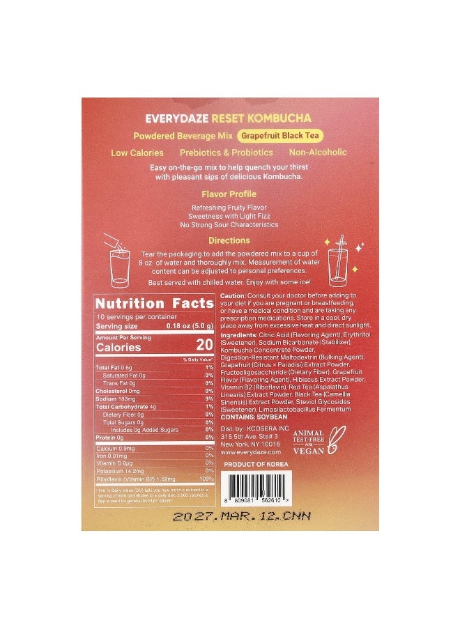 EVERYDAZE Everydaze, Reset Kombucha, Powdered Beverage Mix, Grapefruit Black Tea, 10 Packets, 0.18 oz (5 g) Each  - Image 2