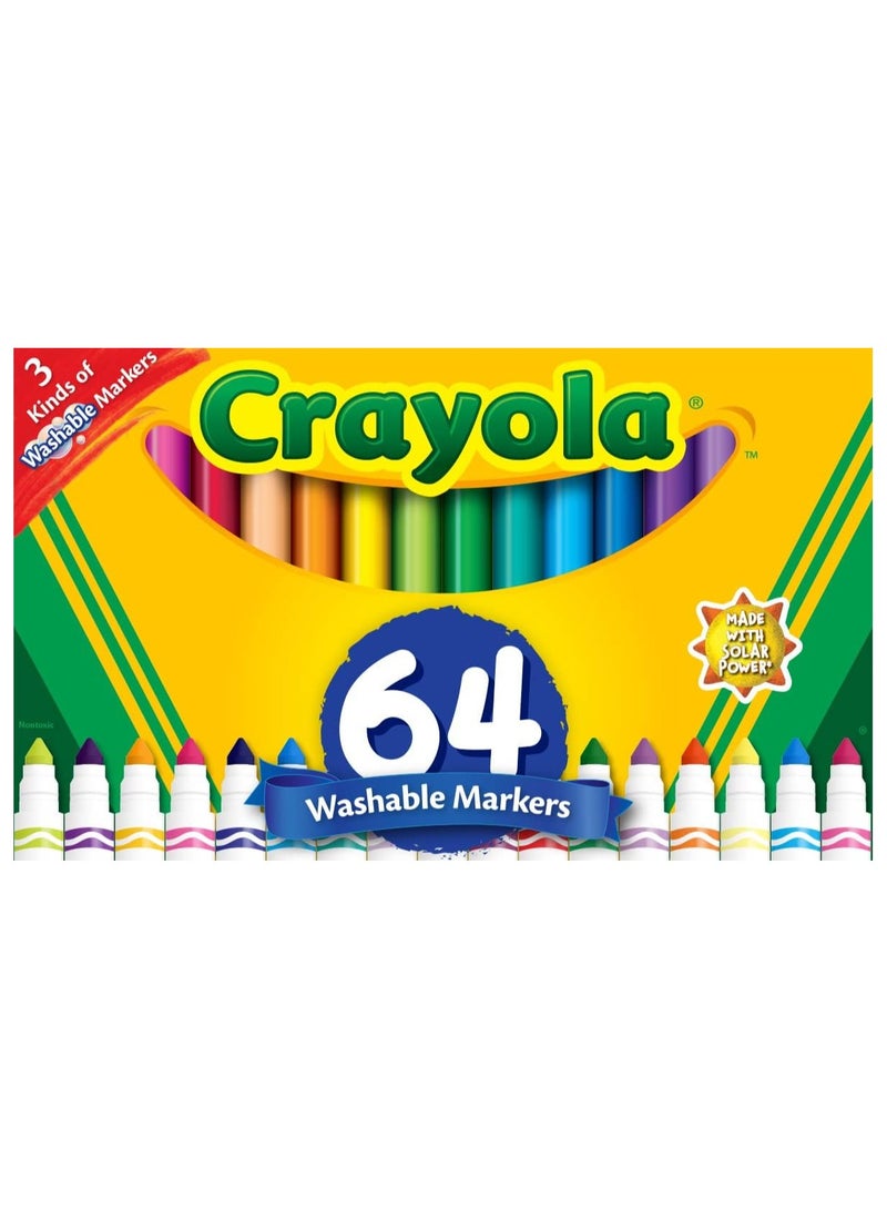 Crayola Washable Marker Set, Gift for Kids, Gel Markers, Window Markers, Broad Line Markers, 64Count