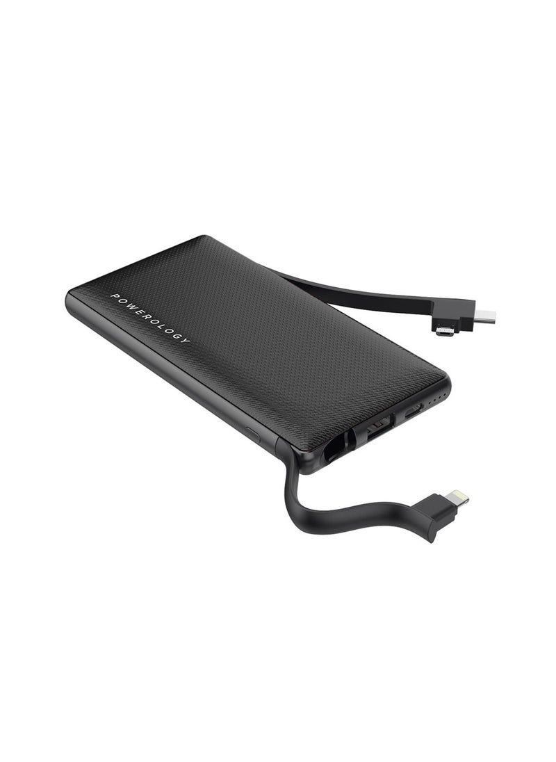 Powerology - 6in1 10000mAh Power Bank Station 2.1A, 6 Power bank with Built-in Lightning/Micro USB/Type -C Connectors, Fast Charging, Safe and Slim Design - Black - Image 1