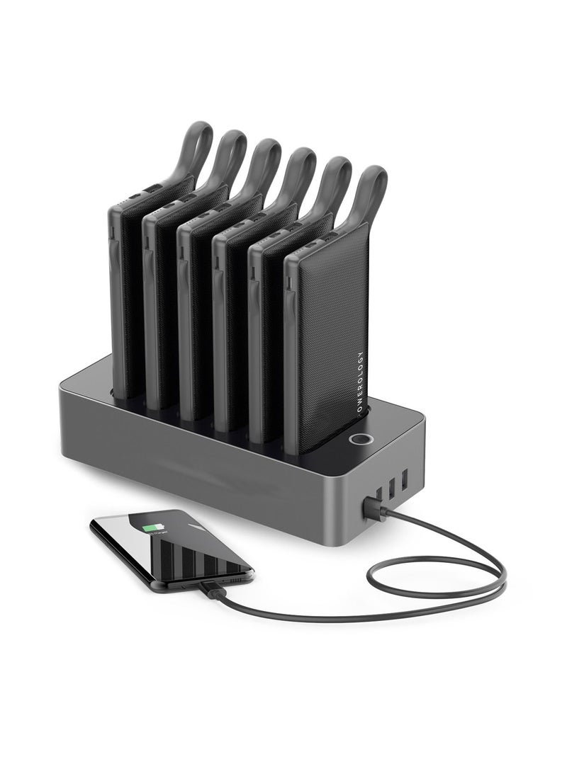 Powerology - 6in1 10000mAh Power Bank Station 2.1A, 6 Power bank with Built-in Lightning/Micro USB/Type -C Connectors, Fast Charging, Safe and Slim Design - Black - Image 1