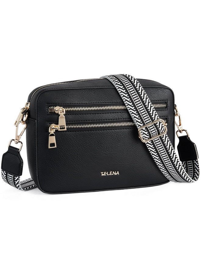 Telena Crossbody Purses For Women Vegan Leather Crossbody Bags Womens Shoulder Handbags With Adjustable Wide Strap Black  - Image 1