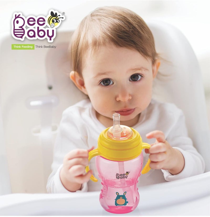Beebaby كوب بيبي بي No-Spill Flexi Straw للأطفال من عمر 1 سنة وما فوق، زجاجة شرب للأطفال خالية من BPA بنسبة 100% مع مقبض قابل للفصل، كوب شرب بساق مرنة من السيليكون للأطفال/الرضع، 240 مل / 8 أونصات (وردي، 12 شهر وما فوق) - Image 5