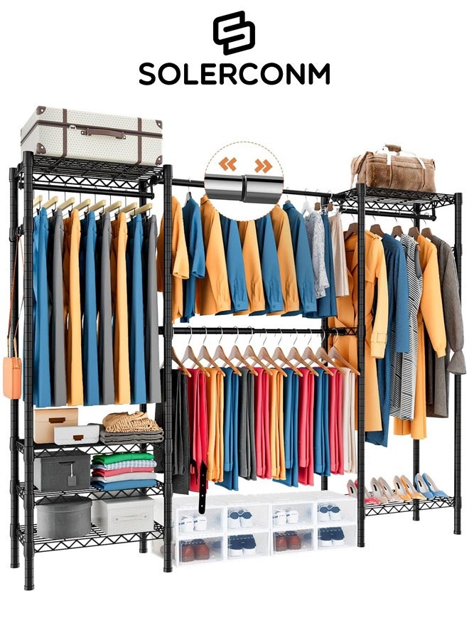 سولاكان علاقة ملابس قابلة للتمديد: رف ملابس معدني بـ6 طبقات قابلة للتعديل مع 4 قضبان تعليق - سهل التركيب لتنسيق أنيق بدون مجهود (أسود) - Image 1