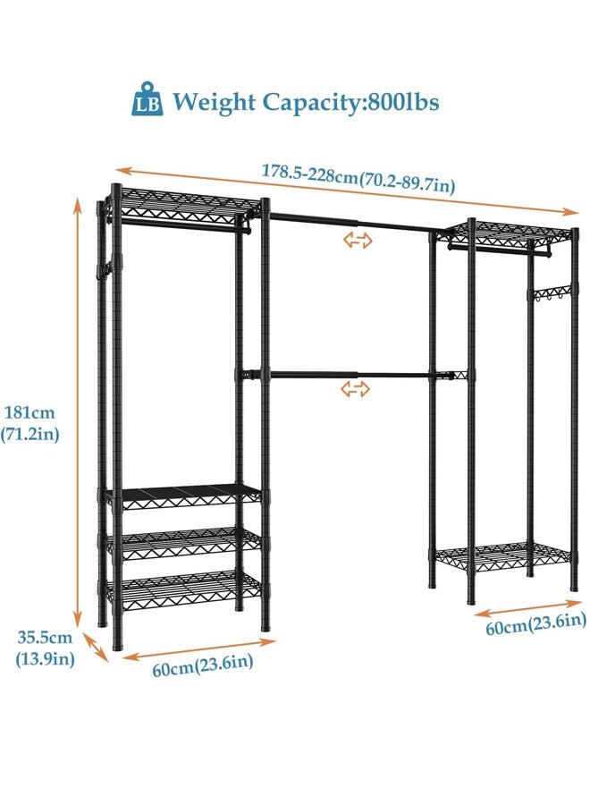 سولاكان علاقة ملابس قابلة للتمديد: رف ملابس معدني بـ6 طبقات قابلة للتعديل مع 4 قضبان تعليق - سهل التركيب لتنسيق أنيق بدون مجهود (أسود) - Image 2
