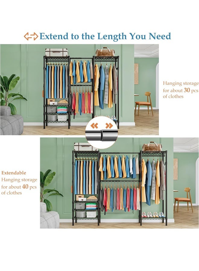 سولاكان علاقة ملابس قابلة للتمديد: رف ملابس معدني بـ6 طبقات قابلة للتعديل مع 4 قضبان تعليق - سهل التركيب لتنسيق أنيق بدون مجهود (أسود) - Image 4