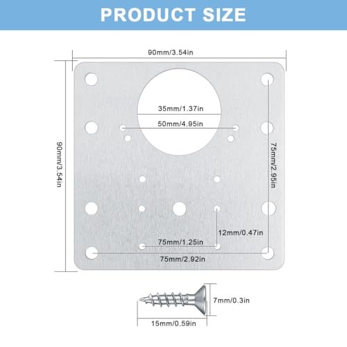 Serplex® 4pcs Cabinet Hinge Repair Plate, Stainless Steel Hinge Repair Kit, Cabinet Hinge Fixing Plate Bracket Kit Kitchen Cupboard Door Hinge Repair Plate Kit with Mounting Screw for Cabinet Door - Image 2