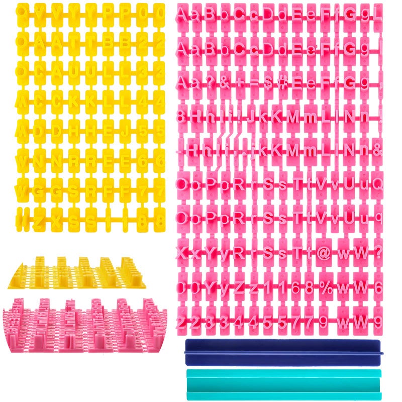 225 Pcs Alphabet Number Punctuation Cookie Letter Biscuit Stamp Cookie Letters Stamp Set Including alphabet Lower and Upper Case for biscuit decor Embosser Cutter Fondant DIY ToolYellow Pink