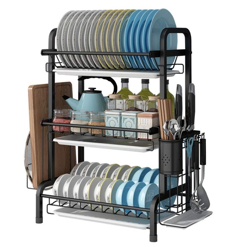 Genaric MZXUN 3 Tier Drying Rack Drain Over The Sink, Stainless Steel Kitchen Supplies Storage Organizer One Size Drying Rack (Color : Picture Color, ta