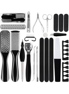 Happy Will Professional Manicure and Pedicure Tool Kit Professional Exfoliation Foot File Set for Women and Men at Home Or Travel Or Salon to Foot Care BlackB30PCS 