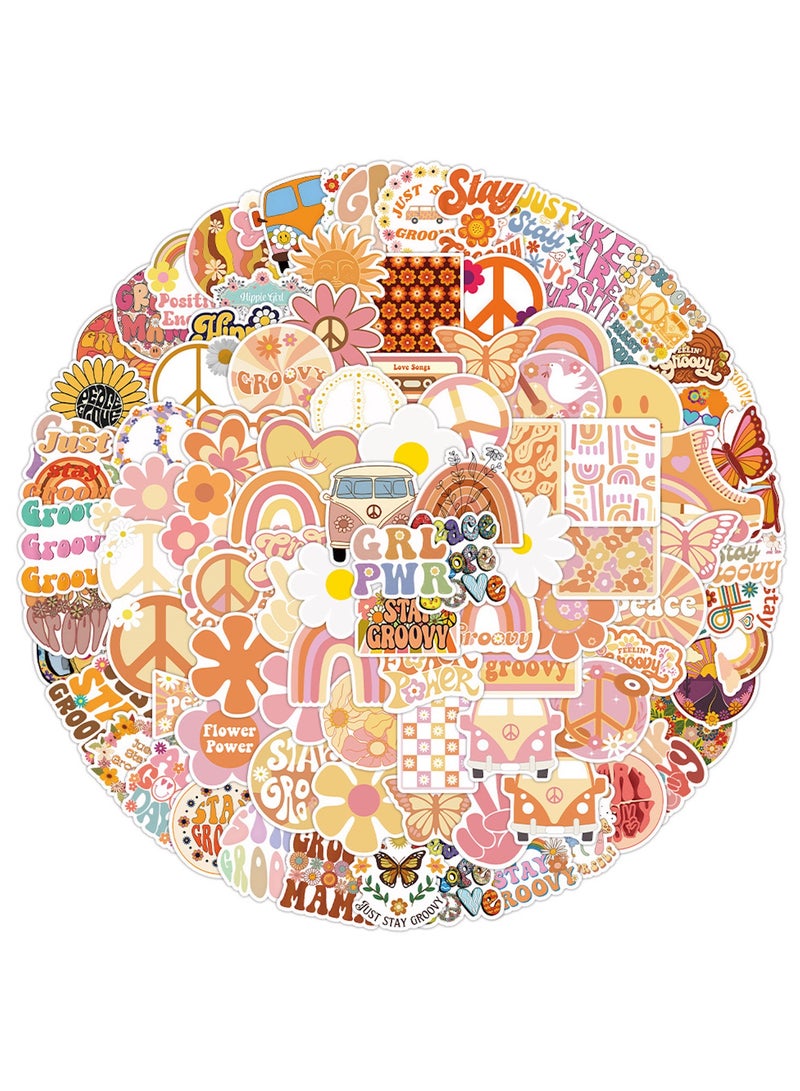 Hippie Stickers 100PCS Groovy Preppy Boho Aesthetic Sticker Packs Hippy Party Decorations Vinyl Waterproof Stickers for Laptop Water Bottles Computer Phone Stickers for Kids Teens - Image 1