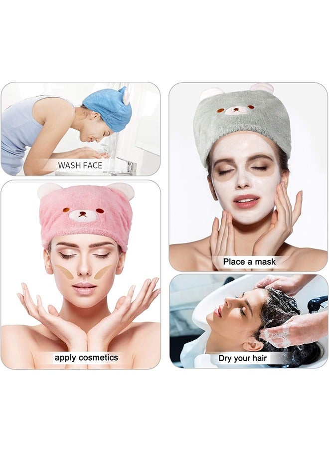 3 قطع مناشف تجفيف الشعر، ناعم ممتص للأطفال أغطية الشعر الجافة، نموذج الدب الأطفال أغلفة مناشف الشعر، أغلفة مناشف الرأس للأطفال (وردي أزرق رمادي) - Image 4