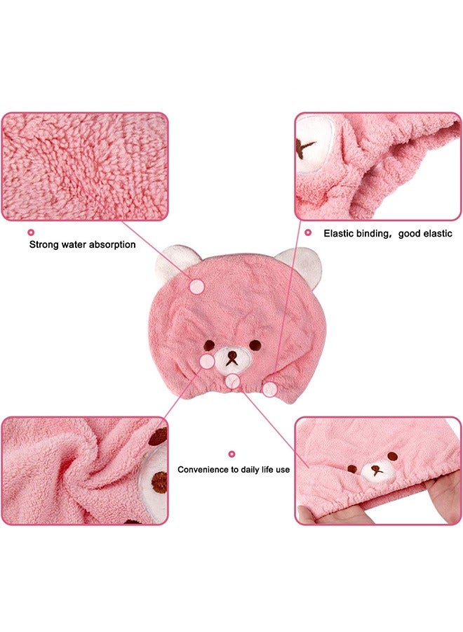 3 قطع مناشف تجفيف الشعر، ناعم ممتص للأطفال أغطية الشعر الجافة، نموذج الدب الأطفال أغلفة مناشف الشعر، أغلفة مناشف الرأس للأطفال (وردي أزرق رمادي) - Image 3