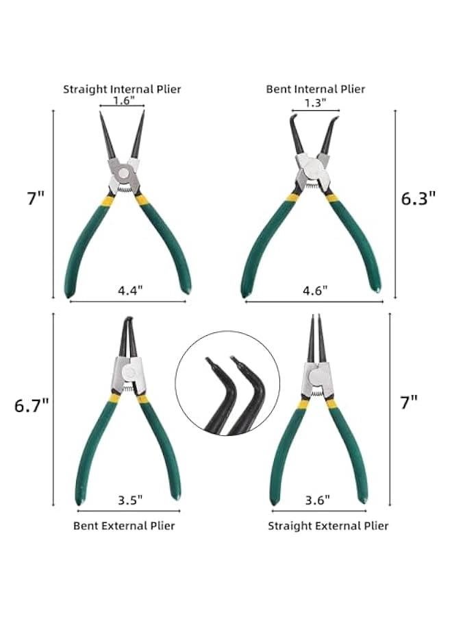 Arabest 4 Pieces Snap Ring Pliers Set, 7 Inch Heavy Duty Internal External Circlip Pliers Kit with Storage Case, Straight Bent Jaw Lock Pliers for Ring Remover Retaining  - Image 2