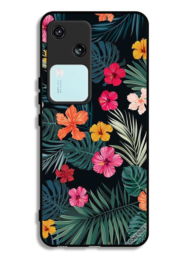 Covernex Vivo V30 5G Protective Case Cover Multi Color Flowers And Dark Green Feathers - Image 1