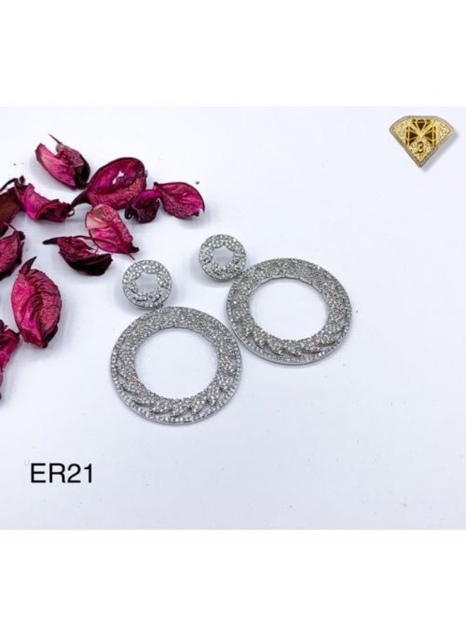 3Diamonds Platinum & Rhodium Plated Circle Drop Earrings, Cubic Zirconia - Image 3