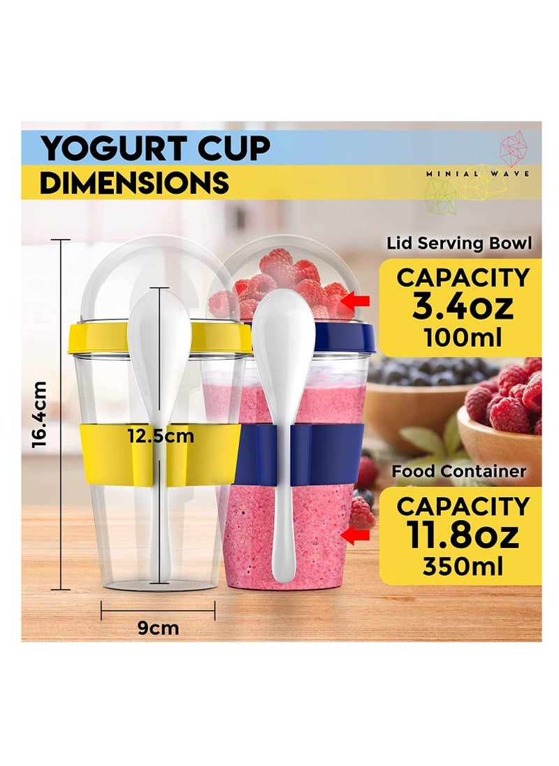 Premify Overnight Oats Jar, 4Pcs Double Wall Parfait Cups with Lids & Spoon, 450ml/15oz Each Cup, /Yogurt/Breakfast On the Go Reusable Plastic Containers, Milk Jar/Oatmeal Breakfast/Smoothie Cups  - Image 3