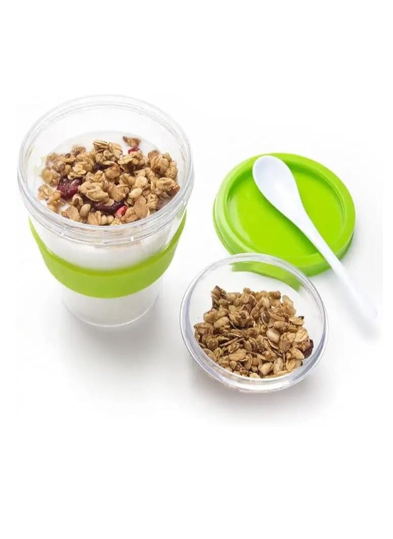 Overnight Oats Jar, 4Pcs Double Wall Parfait Cups with Lids & Spoon, 450ml/15oz Each Cup, /Yogurt/Breakfast On the Go Reusable Plastic Containers, Milk Jar/Oatmeal Breakfast/Smoothie Cups