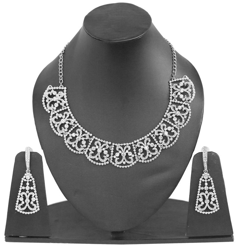 Touchstone crystal Indian jewelry set for women silver plated grand wedding necklace pageant prom rhinestone crystal fancy costume evening wear bridal necklaces earring sets - Image 3