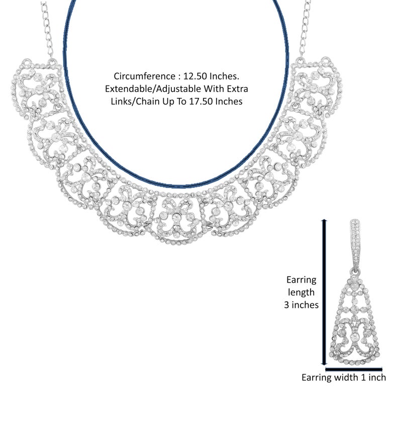 Touchstone crystal Indian jewelry set for women silver plated grand wedding necklace pageant prom rhinestone crystal fancy costume evening wear bridal necklaces earring sets - Image 5