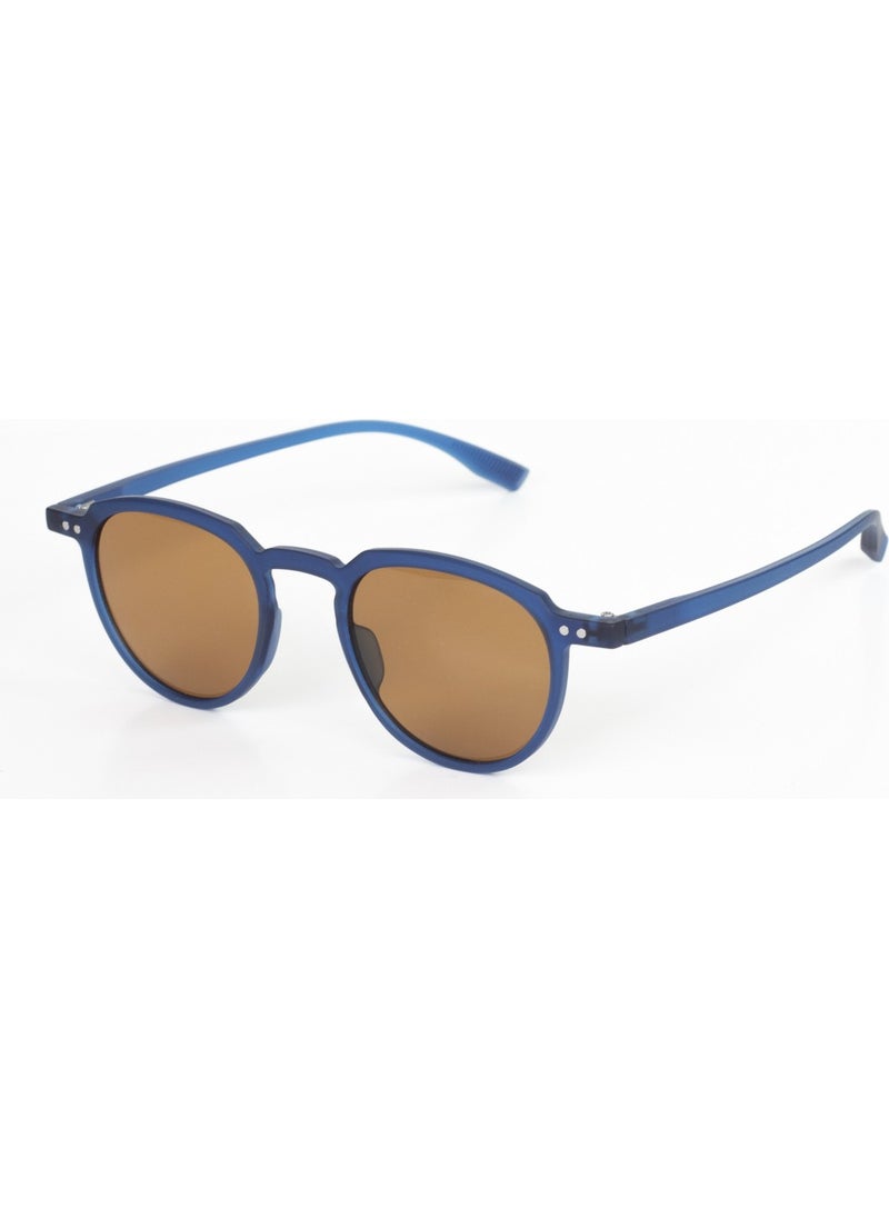 Focus On Wilson Matte Navy Blue Brown Unisex Polarized Sunglasses  - Image 1