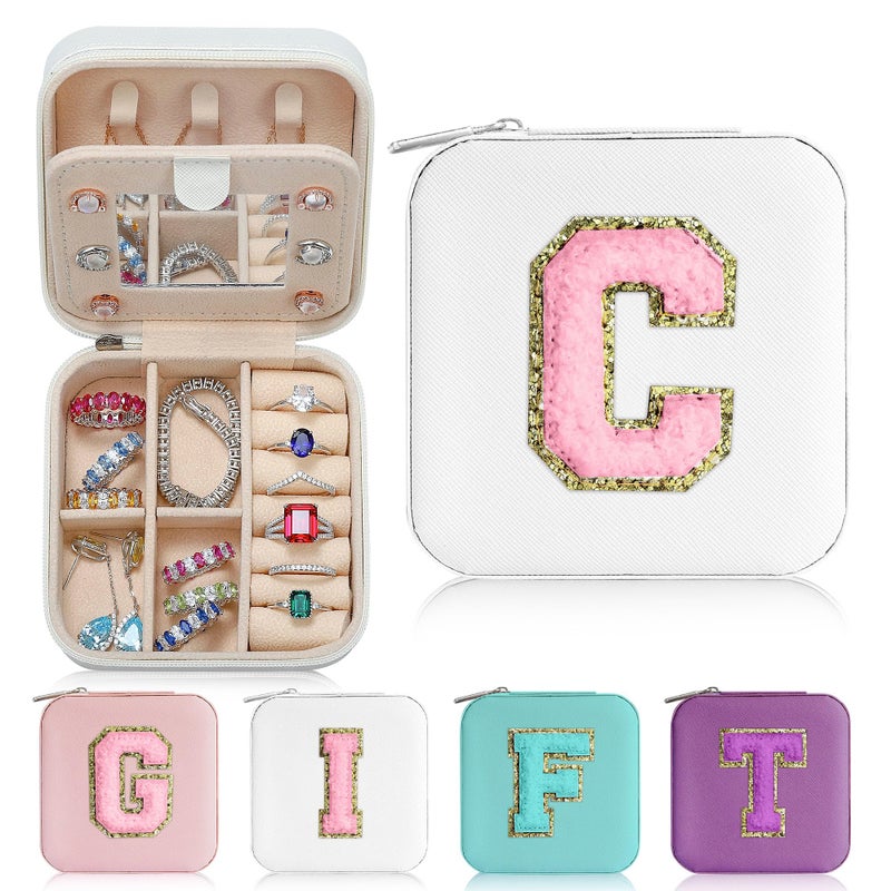 Parima Travel Essentials for Women Jewelry Box Travel Accessories for Teen Girls Trendy Stuff Necklace Organizer Earrings Organizer Ring Organizer Letter C White