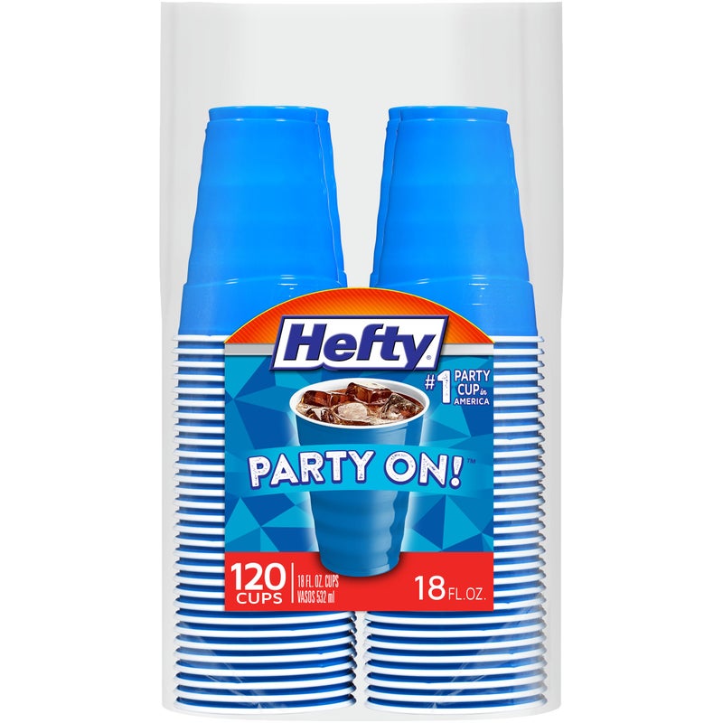 Hefty Party On Disposable Plastic Cups Marine Blue 18 Ounce 120 Count