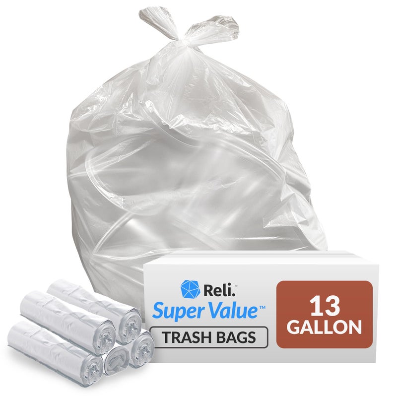 Reli. 13 Gallon Trash Bags | 250 Bags | Clear | Tall Kitchen | Strong | Garbage - Image 1