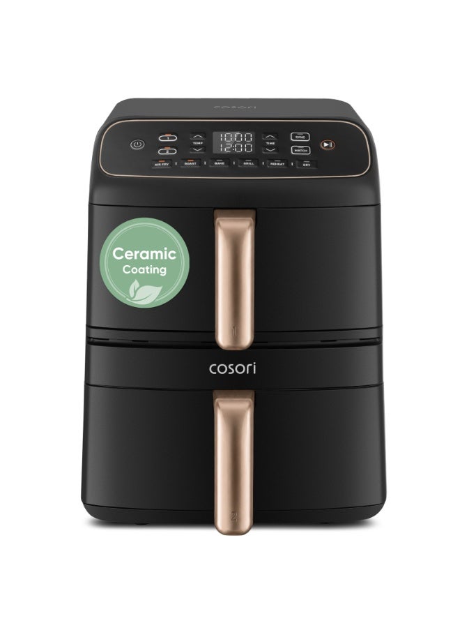 كوسوري قلاية هوائية كوسوري بسعة 8.6 لتر، توفير مساحة بنسبة 39% بقلاية هوائية مزدوجة الطبقات، سيراميك خالٍ من PFAS، محركان توربوبليز ثنائي السرعة لضمان طهي متساوٍ وأسرع، آمنة للغسيل في غسالة الصحون، مثالية لوجبات الأسرة - Image 1