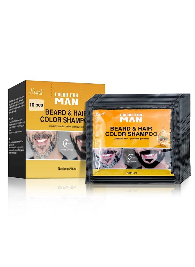 Black Beard Dye For Men Coloring Black Hair Beard Instant Mustache Darkening Sideburns Beard Color Shampoo Enhance Beard Facial Hair Grooming Beard (10Pack) (Black)
