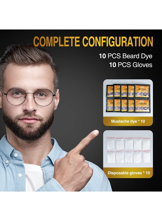 Black Beard Dye For Men Coloring Black Hair Beard Instant Mustache Darkening Sideburns Beard Color Shampoo Enhance Beard Facial Hair Grooming Beard (10Pack) (Black)