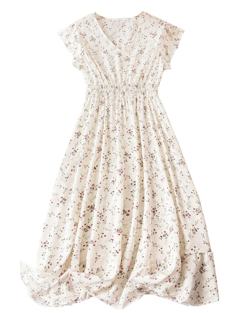 TOPLOT Dresses for Women|One Piece Dress for Women|Western Midi Dress for Women (Dress-5185-Off White-Small) - Image 4