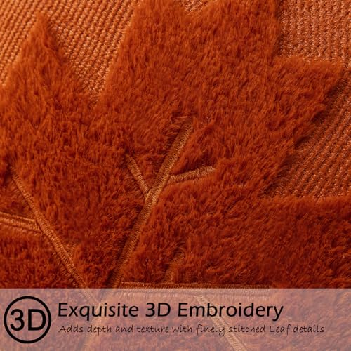 COSIBONO Maple Leaf Fall Pillow Covers 18x18 Set of 2 Caramel Embroidered Faux Fur Throw Pillow Covers Soft Fluffy Decorative Cushion Cases for Couch Thanksgiving Autumn Farmhouse Home Dcor - Image 3