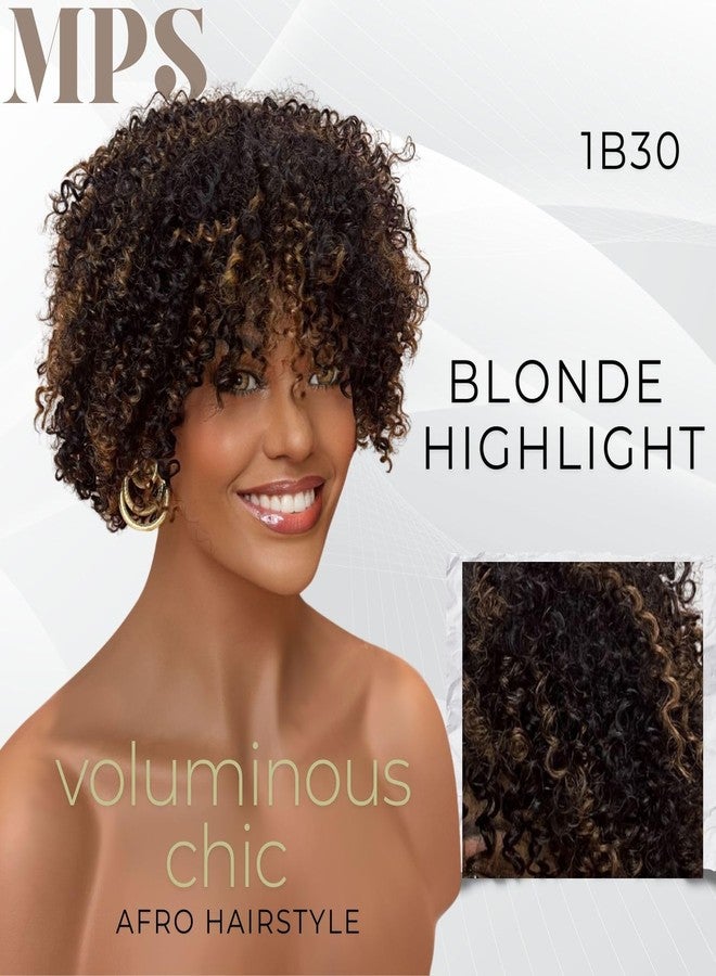 MPS Kinky Curly Wig with Bangs Blonde Highlight Wigs 3C-4A Coily Afro Curl Human hair Wig Short Human Hair for Black Women Ready to Wear - Image 2