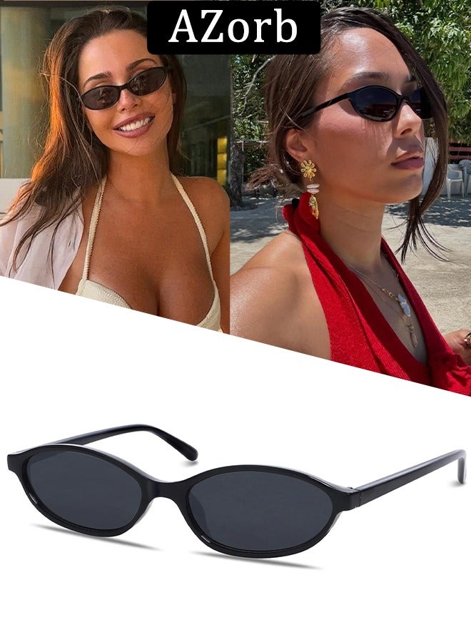AZorb Retro Oval Sunglasses Women Men - Cat Eye Sun Glassess Vintage for Ladies Mens Eye Glasses Small Narrow Sunglass Ovale 90s Sun Glasses UV400 Protection Shades - Image 1
