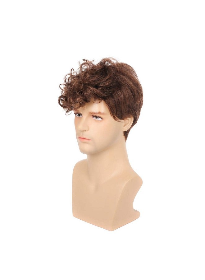 Kaneles Mens Brown Wig Short Curly Fluffy Synthetic Halloween Cosplay Hair Wig For Male Guy - Image 4